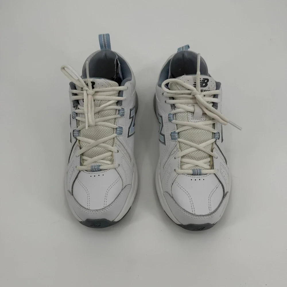 New Balance 608v5 White Blue Leather Training Shoes WX608WB5 Womens 7.5 Narrow